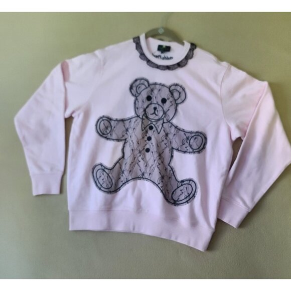Teddy Fresh Lace Applique Bear Sweatshirt Small Pink Long Sleeve Fun Soft NWOT - Picture 1 of 9